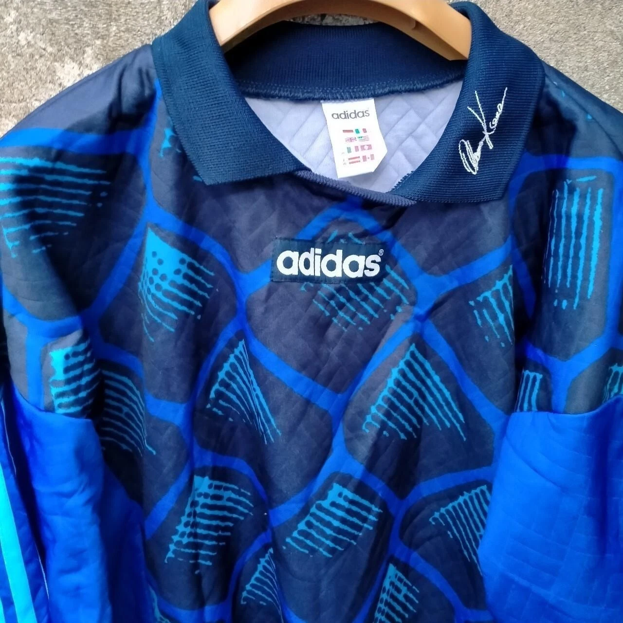 Adidas 1995 template blue goalkeeper football shirt / jersey. XL mens 90s khan - Image 2