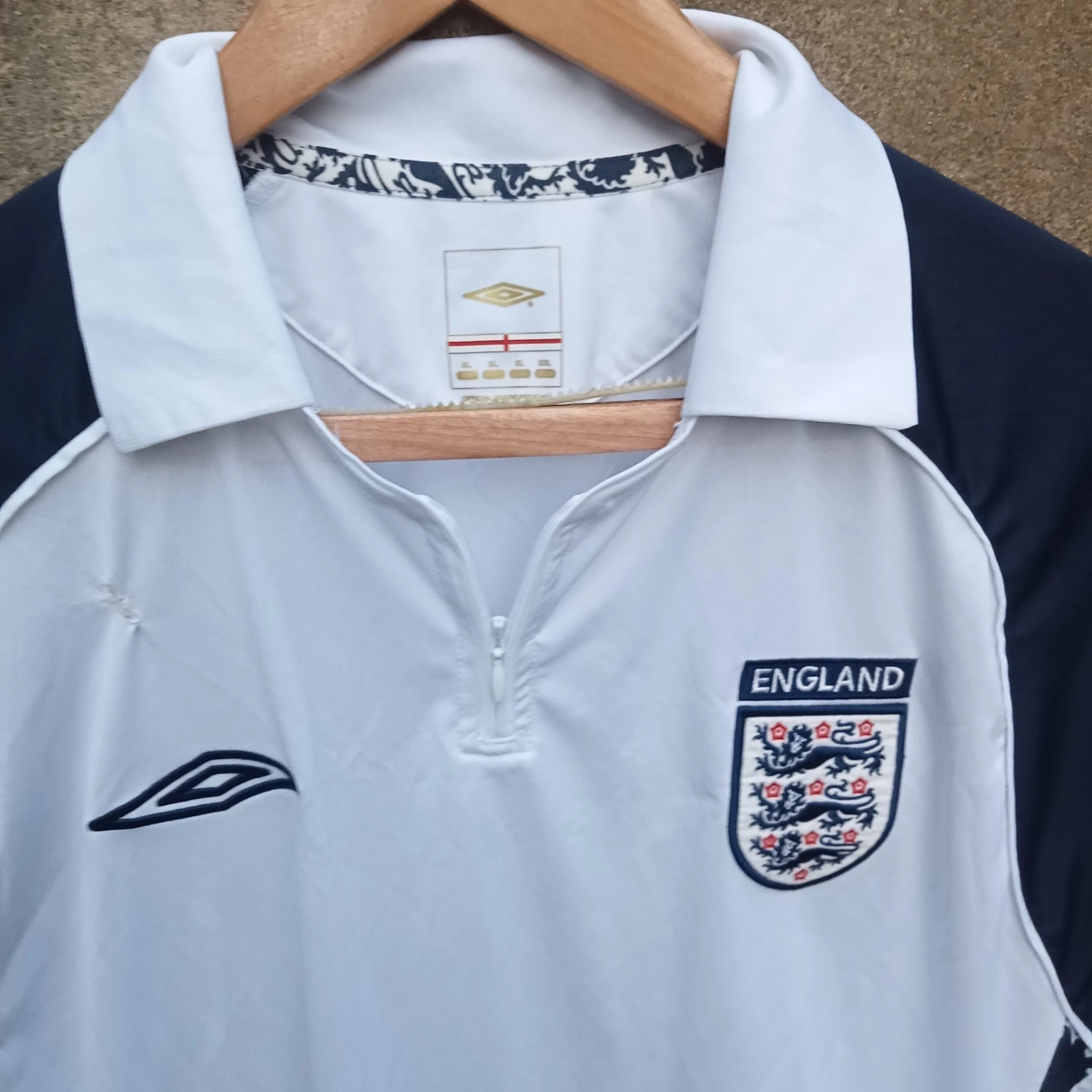 England 2001-03 training zip polo football shirt | jersey, Mens XL - Image 2