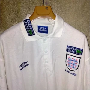England 90s Green Flag white training football polo shirt / jersey. XL Mens.
