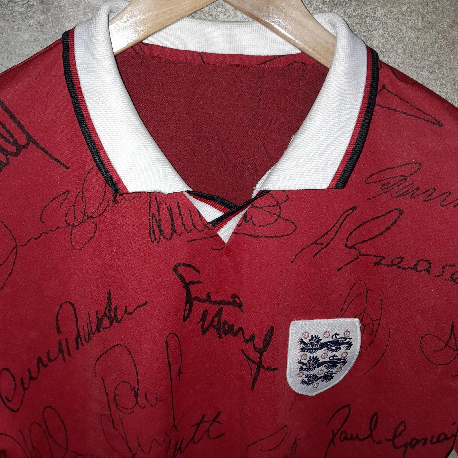 England 90s football shirt / jersey. Signed - Image 2