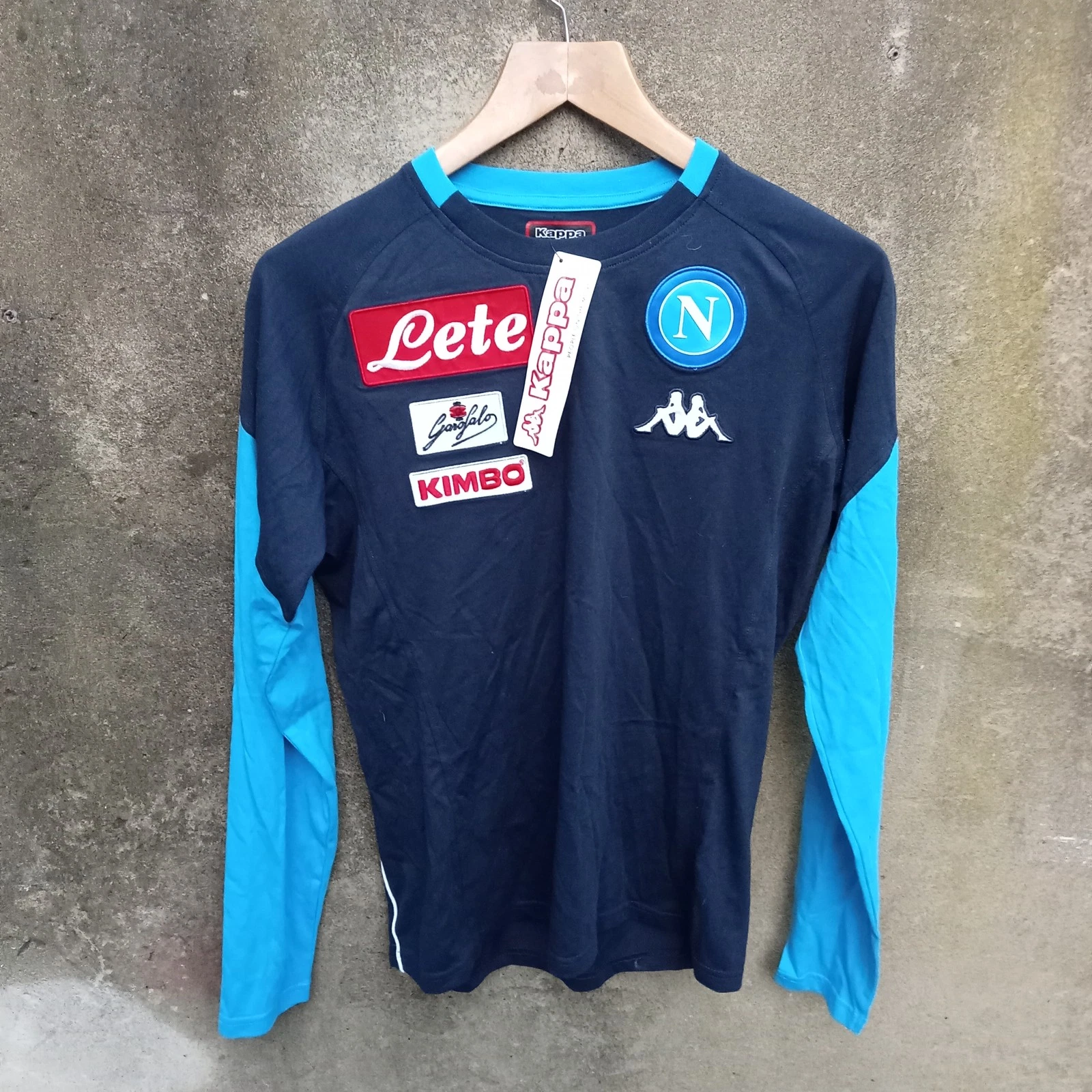 Napoli training navy Logo football long sleeve tshirt. medium mens. Bnwt