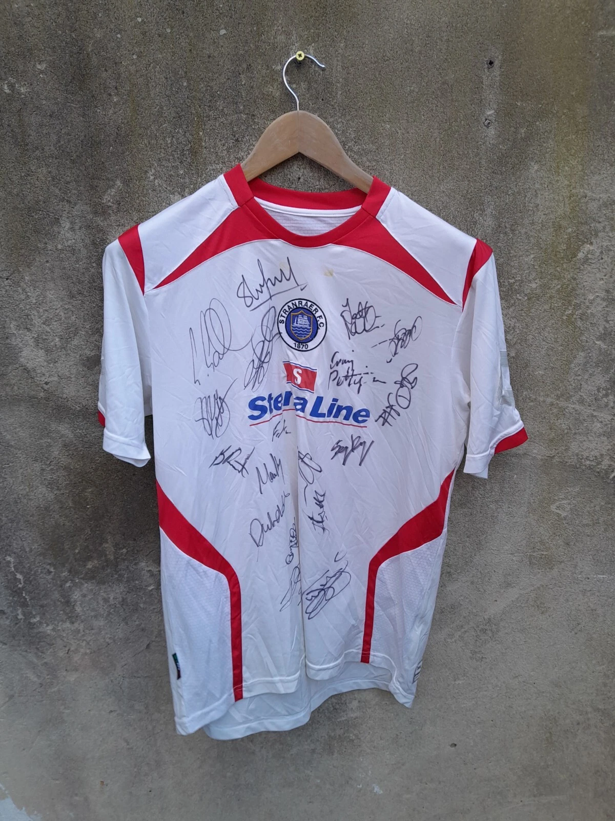 Signed Stranraer 3rd football shirt / jersey, medium mens